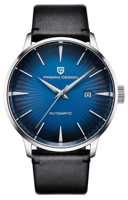 Immagine prodotto di Orologio da uomo Pagani Design, movimento meccanico, cinturino in vera pelle, nero/blu