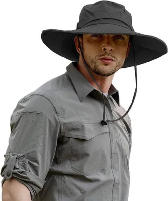 Produktbild von Schwarzer Sonnenhut mit breiter Krempe für Herren, ideal für Outdoor