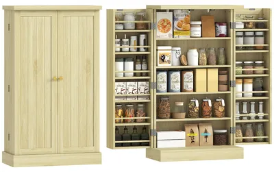 Produktbild von 104 cm breiter Vorratsschrank, 12 Gewš¹rzregale, verstellbare Regalb?den, Naturholz.