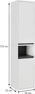 Produktbild von Vicco Hochschrank Viola, 38 x 170 cm mit 2 Türen, Weiß/Grau