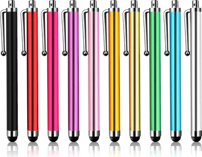 Produktbild von Touchscreen-Stifte 20er-Pack, Kapazitive Stylus-Stifte für Smartphone und Tablet, 10 Farben, Aluminium in Luftfahrtqualität, Mit Clip, 0.9x11.3 cm