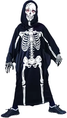 Produktbild von Skelettkostüm für Kinder schwarz-weiss L 10-12 Jahre (130-140 cm)