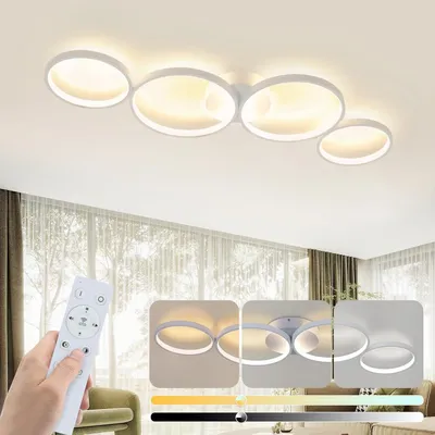 Produktbild von ZMH LED Deckenleuchte Weiß Dimmbar mit Fernbedienung Modern 4 Flammig in Ringoptik Deckenlampe Rund 55W Innen Metall für Wohnzimmer Schlafzimmer