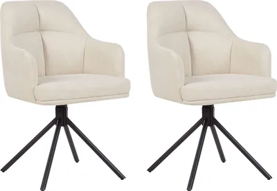 Produktbild von BELIANI Esszimmerstuhl 2er Set Beige aus Stoff Gepolstert Drehbar mit Armlehnen Schwarze Metallbeine Retro Design Moderner Stil Polsterstühle