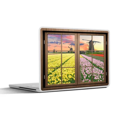 Produktbild von MuchoWow® Laptop Aufkleber Sticker Cover Ansicht - Mühle - Tulpen 30x22 cm - Laptop-Sticker