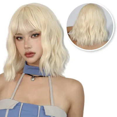 Obrázek produktu pro Krátká blond paruka s ofinou, blond paruka Bob, tepelně odolná, syntetický vlas 35 cm