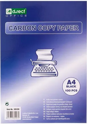 Produktbild von D.RECT Kohlepapier für Schreibmaschine, DIN A4, Maschindurchschreibepapier, CARBON COPY PAPER, Schwarz, 100 Blatt