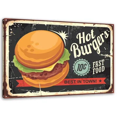 Produktbild von Leinwandbild retro-burger-schild 100x70 cm Feeby braun wandbild bereit zum aufhängen