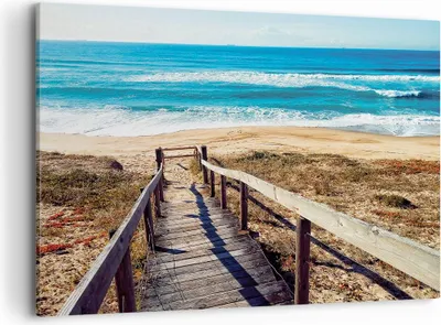 Produktbild von Bild auf Leinwand - Leinwandbild - Einteilig - Meer Strand Eintritt - 120x80cm - Wand Bild - Wanddeko - Wandbilder - Leinwanddruck - Bilder - Wanddekoration - Leinwand bilder - AA120x80-4359
