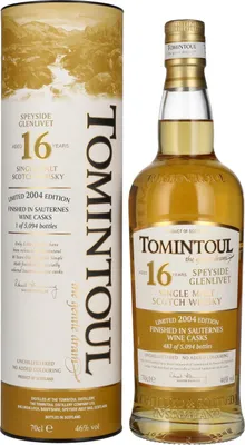 Produktbild von Tomintoul 16 Years Old The Gentle Dram Single Malt Scotch Whisky Limited Edition 2004 46% Vol. 0,7l in Geschenkbox