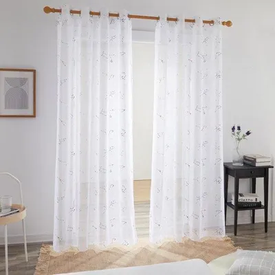 Image de Rideaux translucides Unyqoos® à motifs d'étoiles, lot de 2, 280 x 140 cm, avec œillets, transparents, pour salon et chambre
