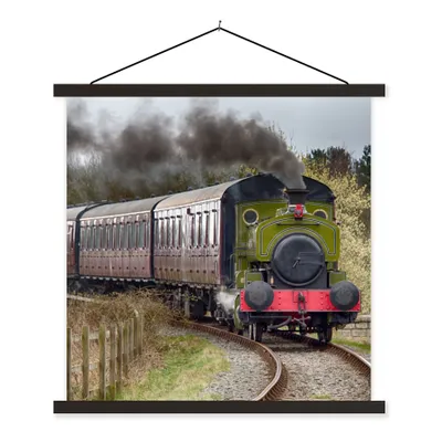 Produktbild von MuchoWow® Textilposter Ein herannahender Dampfzug 40x40 cm mit schwarzem Rahmen - Fotos