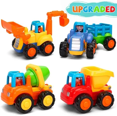 Produktbild von Baby Spielzeugauto Spielsachen Baufahrzeuge für Kinder 12 18 Monate, Spielzeug Auto für Kleinkind ab 1 2 3 Jahre, 4 in 1 Satz - Traktor, Bulldozer, Kipper, Zementmische