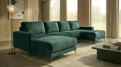 Produktbild von Ecksofa VALTOR 320x185 cm mit Schlaffunktion, Bonellfederkern und Bettkasten, Farbe: Grün
