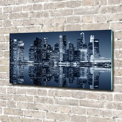 Produktbild von Tulup Glas-Bild -140x70- Wandkunst Dekorative Wand für Küche & Wohnzimmer - Sehenswürdigkeiten & Architektur - Singapur bei Nacht - Schwarzweiß