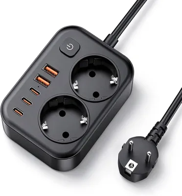 Produktbild von 8-in-1 Steckdosenwürfel mit USB – 4-fach Mehrfachsteckdose