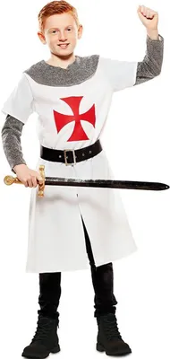 Ritter Kostüm Weißer Kreuzritter Richard für Kinder 3-12 Jahre weiß Mittelalter Fasching Karneval Mottoparty Kinderfasching Mittelalterfest Ritterfest Mittelaltermode