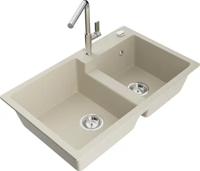 Immagine prodotto di Mexen Tomas lavello da cucina in granito a 2 vasche con rubinetto Flora, beige - 6516-69-670401-00