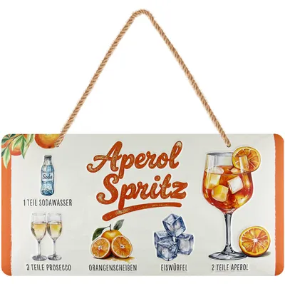Produktbild von LANOLU Retro Blechschild Spritz mit Jutelkordel, Bardeko Wanddeko für Bar Küche Partyraum, 16x32 cm
