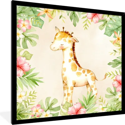 Produktbild von MuchoWow® MuchoWow® Gerahmtes Poster Giraffe - Dschungel - Aquarell 40x40 cm - Poster mit zchwarzem Bilderrahmen - Mit Rahmen - Wanddekoration Schlafzimmer