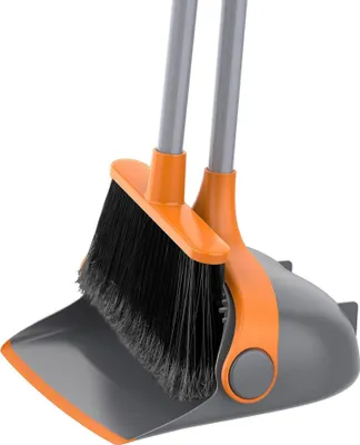 Image de MR.SIGA Set balai et pelle à poussière avec long manche et balai sur pied, set de balayage léger, gris 131 cm