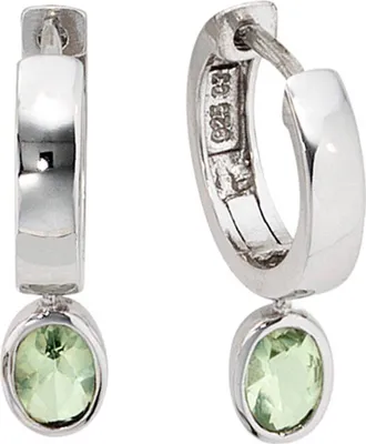 Produktbild von JOBO Creolen grün 925 Sterling Silber rhodiniert 2 Zirkonia grün Ohrringe