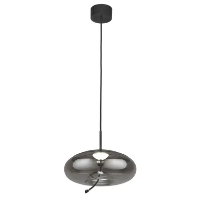 Image de Suspension LED, métal noir, verre fumé, H 150 cm