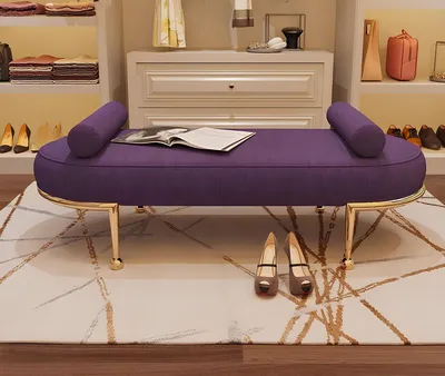 Immagine prodotto di Sedile Imbottito Panca Imbottito Sedile Sgabello Tessuto Tessuto Legno Stile Design Mobili Viola