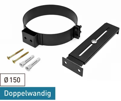 Produktbild von Raik Izoker Rohrschelle 150mm schwarz doppelwandig für Rauchrohr / Ofenrohr