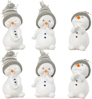 Produktbild von 6 Stück Schneemann Figur graue Mütze 12cm Weihnachten Deko Dekofigur Winterdeko