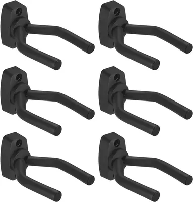 Productafbeelding van Wandgemonteerde gitaarhaken – set van 6 – geschikt voor akoestische gitaar, elektrische gitaar, basgitaar en ukelele
