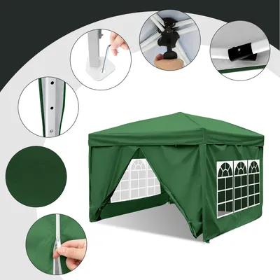 Image de Jayseuw Pavillon pliable 3x3m vert avec parois latérales Tente de réception protection UV réglable en hauteur avec sac de transport, pour extérieur jardin camping