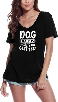 Produktbild von Damen Grafik T-Shirt V-Ausschnitt Hundefell ist mein Glitzer – Dog Hair Is My Glitter – Öko-Verantwortlich Vintage Jahrgang Kurzarm Lustige Druck