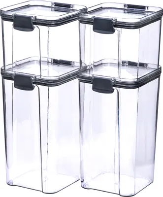 Produktbild von Krumble Vorratsgläser 4er-Set - 700 ml + 700 ml + 1300 ml + 1300 ml + 1300 ml - Lebensmittelbox - Vorratsgläser - Mit Deckel - Vorratsgläser - Kunststoff - Transparent - Schwarz