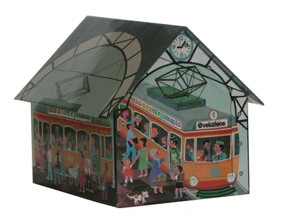 Produktbild von Deko Karton Bauli ' Häuschen' Motiv Straßenbahn' Christiane Etmer Aufbwahrungsbox für Haushalt Büro Wäsche Geschenkbox Dekokarton Sammelbox Mehrzweckbox Ordnungskarton Ordnungsbox Geschenkekarton Karton, grau, 31x37x31h