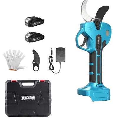 Image de Sécateur électrique - Sécateur à batterie pour arbres fruitiers et bonsaïs - 50 mm - 800 W - Moteur sans balais - 18 V - 2 batteries de 2,0 Ah