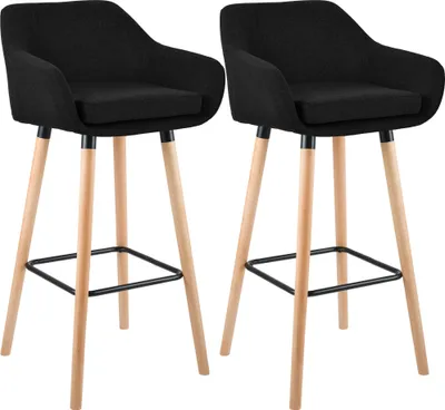 Produktbild von CLP 2er Set Barhocker Grant Stoffbezug Gestell aus Buchenholz bis 150 kg schwarz