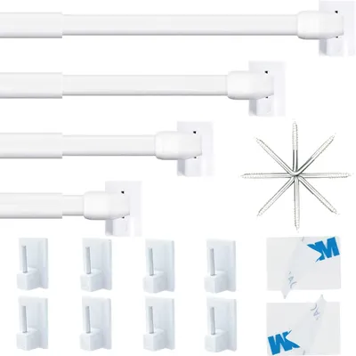 Immagine prodotto di Tirante per tende estensibile, senza necessità di foratura, colore bianco, lunghezza 90-150 cm, confezione da 4