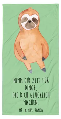 Produktbild von Mr. & Mrs. Panda Strandtuch Faultier Zufrieden - Tropengrün - Geschenk, Glück, Happy, Badehandtuch, Handtuch, Großes, Frieden, Frotteehandtuch, Reisehandtuch