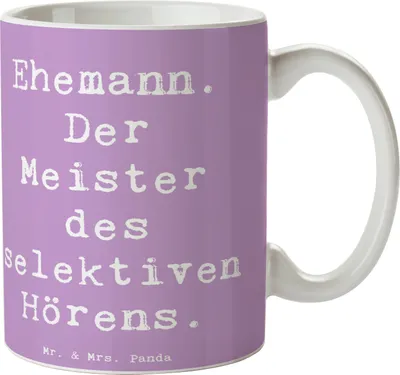 Produktbild von Mr. & Mrs. Panda Kaffeetasse Spruch Ehemann Meister - Lavendeltraum - Geschenk, schöne tasse, Fürsorge, Dankeschön, Kommunikation, Liebe, Humor, herzerwärmende Sprüche