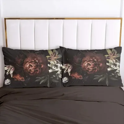 Immagine prodotto di Set di 2 federe per cuscini, 40x80 cm, motivo floreale nero, microfibra