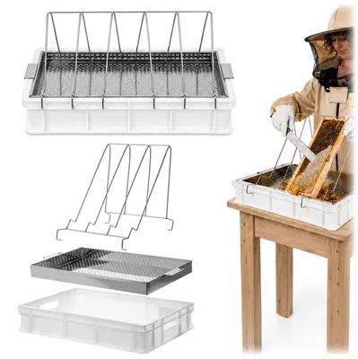 Produktbild von KADAX Entdeckelungsgeschirr für Honigwaben mit Kunststoffwanne, Rähmchenhalterung & Honigsieb, Imkerei Entdeckelungswanne für Honigernte (60 × 40 × 10 cm)