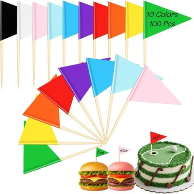 Immagine prodotto di Spiedini decorativi a forma di bandiera, confezione da 100 pezzi, colorati e scrivibili, ideali per feste, torte, buffet e cocktail