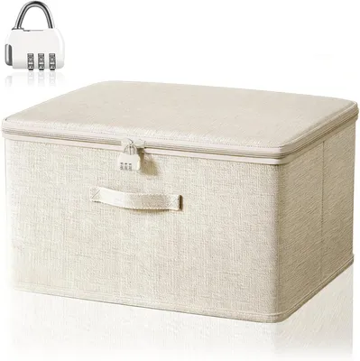 Imagen del producto de Caja de almacenamiento con cerradura numérica, 40x30x21 cm, caja de almacenamiento resistente para ropa