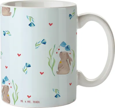 Produktbild von Mr. & Mrs. Panda Pott Hase Blume - Blau - Geschenk, Schwangerschaft, Tasse mit Spruch, Teebecher, Kaffeetasse, Geburtstag, Hoffnung, Kaninchen, Trinkbecher, Becher