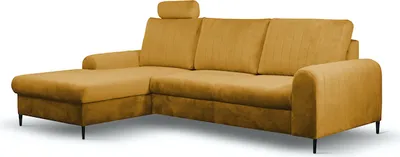 Immagine prodotto di Divano angolare "Monaco" Divano angolare funzione letto giallo senape / piedi oro Recamiere sinistra