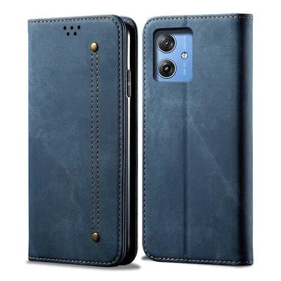 Image de Etui pour Motorola Moto G55, étui portefeuille en cuir avec fermeture magnétique et support bleu