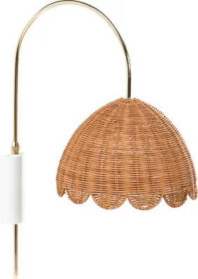Produktbild von BELIANI Wandlampe Naturfarben Rattan Geflochtener Schirm Wellenförmiger Rand Vintage Stil Boho Stil Natürlich Wandlampe Nachttischlampe Leselampe