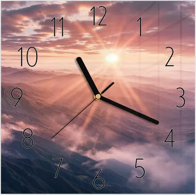 Produktbild von Wanduhr aus Glas mit Motiv Sonnenaufgang Berge- 30 x 30 cm - inkl. Aufhängesystem