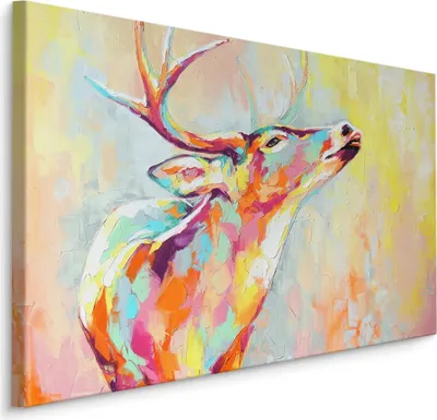 Produktbild von Fabelhafte Canvas LEINWAND BILDER 120x80 cm XXL Kunstdruck Hirsch Abstrakt Malerei
